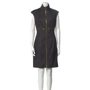 Per Se Grey Blue Denim Moto Zipper Dress - Size 8 Womens
